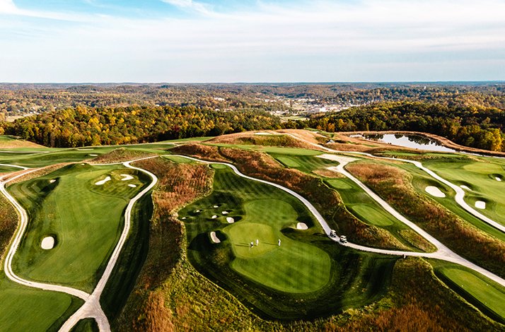 Aerial view of golf resort at Preferred Hotels & Resorts. 