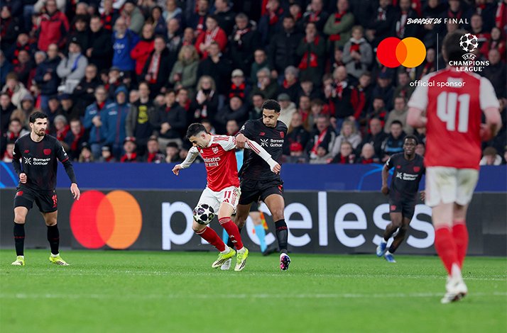 A match scene of Bayer 04 Leverkusen versus Arsenal FC during UEFA Champions league round 16 first leg.
