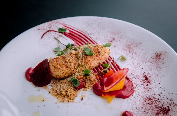 Plate of special dish from five-course menu at  Park Hyatt Auckland.