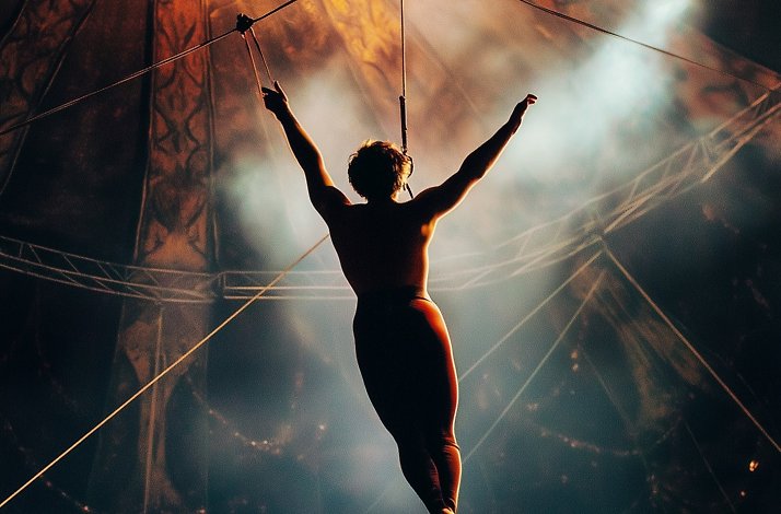 An artist doing tricks at 'O' by Cirque du Soleil 