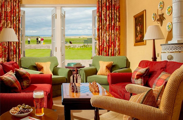 Living room at the Greywalls Hotel overlooking Muirfield golf courses.