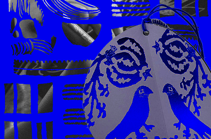 A blue Athens-inspired pattern on a repurposed surface