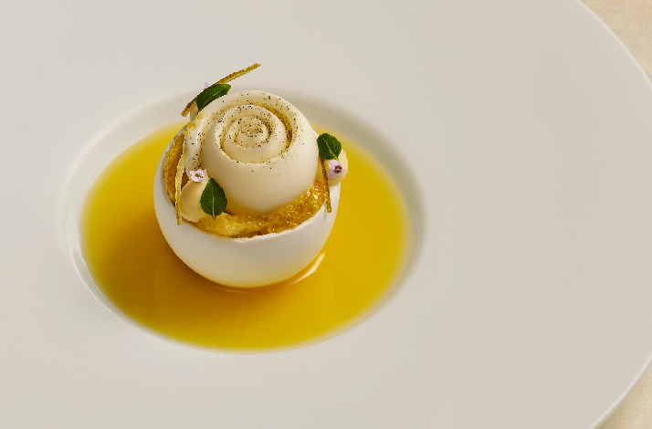 Close up of food presentation served at Odette Singapore restaurant.
