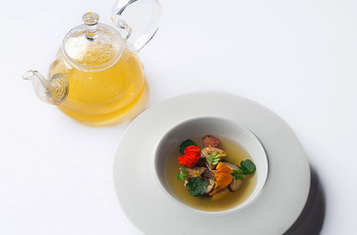 Bouillon Paysan served at the fine dining restaurant Odette in Singapore