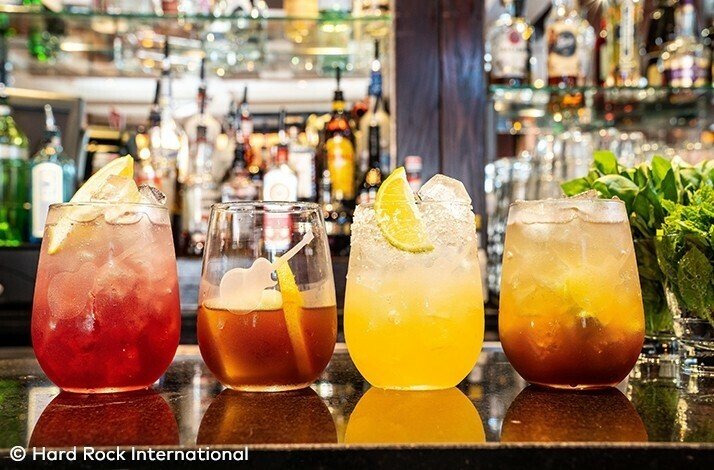 Four cocktails prepared at the Hard Rock Cafe. © Hard Rock International 