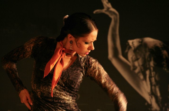 An artist in a black dress dancing flamenco