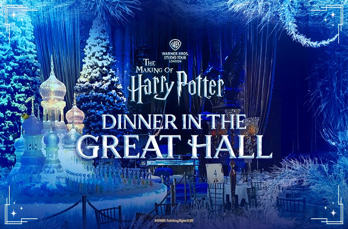 Promotional poster for the Dinner in the Great Hall at Warner Bros. Studio, featuring Warner Brothers logo at the top. © & ™ WBEI. Publishing Rights © JKR