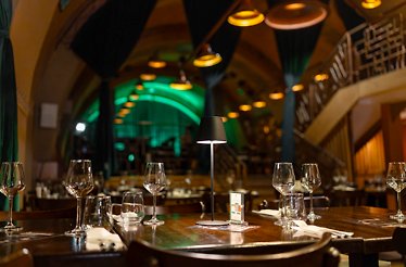 Interior of Hanu' Berarilor gastronomic brewery in Bucharest.