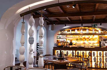 Interior of Hanu' lui Manuc restaurant in Bucharest.