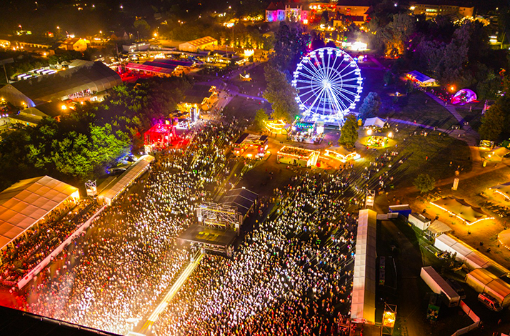 The aerial view on Electric Castle festival in  Bánffy Castle, Cluj, during the nighttime