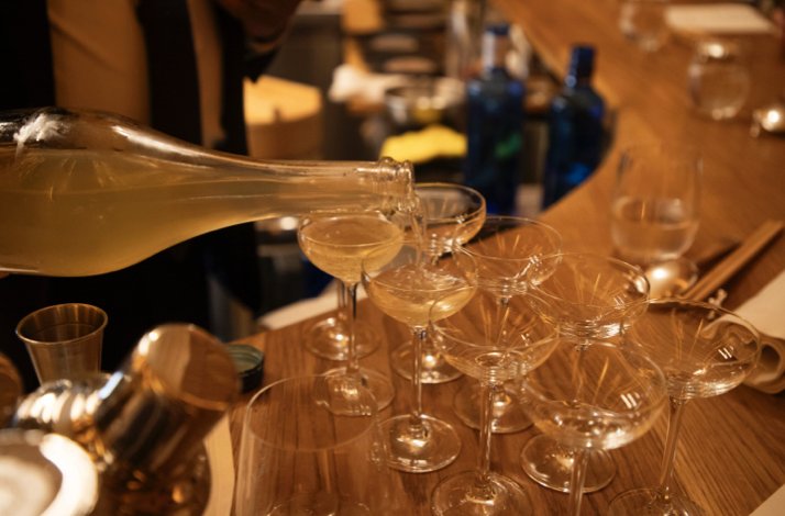 Cocktail glasses at Club Matador.