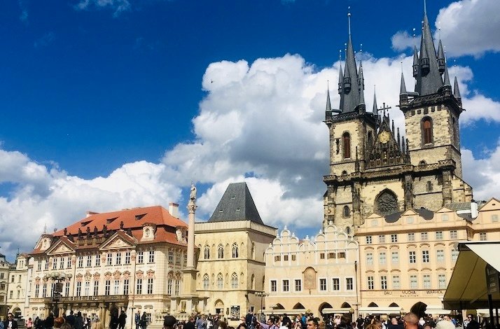 A view of the Church of Our Lady before Týn, a stunning Gothic church located in the heart of Prague.