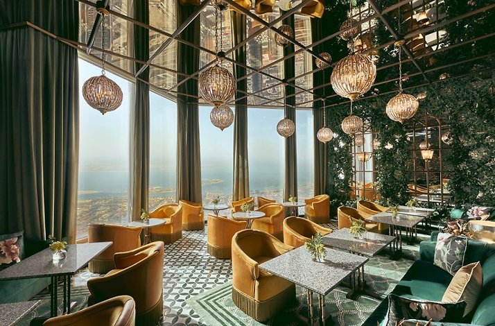 At.mosphere Burj Khalifa's dining hall with ceiling high windows