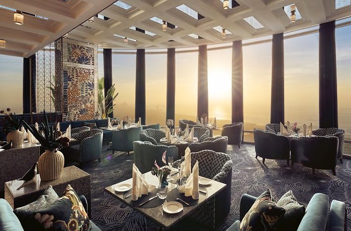 At.mosphere Burj Khalifa's dining hall with ceiling high windows