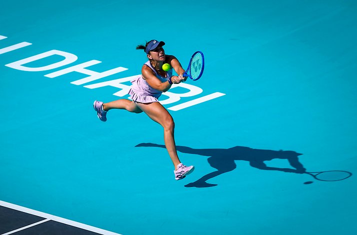 A professional Tennis player during a match in Mubadala Abu Dhabi Open.