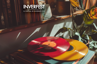 Promo banner for INVERFEST 2026 with music records.