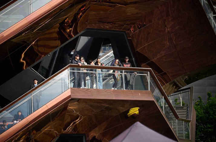 The interior structure of The Vessel, a honeycomb-shaped landmark in Hudson Yards, New York