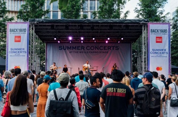 Outdoor concert at the Wells Fargo Stage, Backyard at Hudson Yards, New York City.