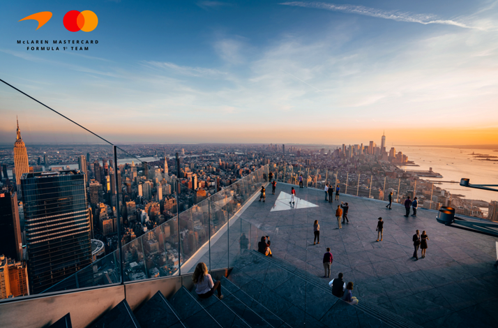 Visitors enjoying the view on the Edge outdoor sky deck in NYC.