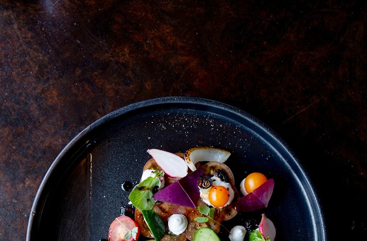 Plated vegetable dish served at Peak.