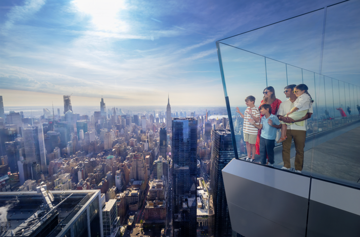 Family at Edge observation deck, 30 Hudson Yards, New York City.