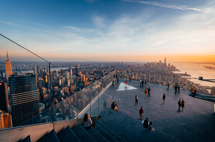 People enjoying the view from the Edge at Hudson Yards
