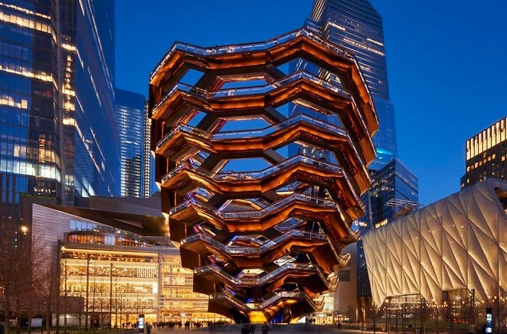 A view of The Vessel, located in the Hudson Yards neighborhood of Manhattan, New York City.
