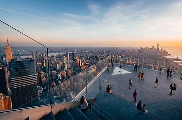 People enjoying the view from the Edge at Hudson Yards