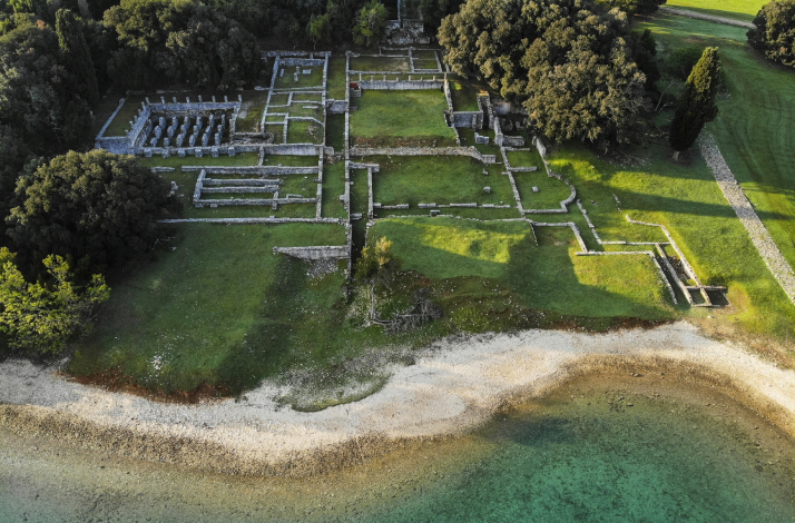 Ruins of a Roman villa in Verige Bay, located within Brijuni National Park, Croatia.
