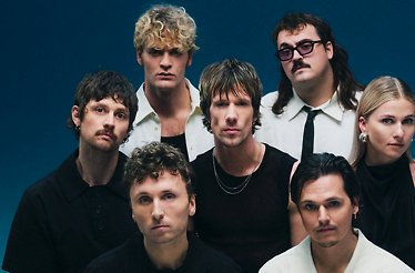 Promotional banner for music band Son Mieux, displaying the band members.