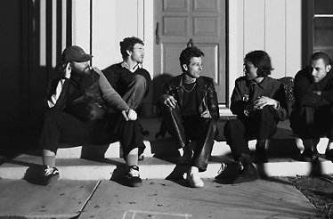 Promotional black and white banner for music band The Neighbourhood, displaying the band members.