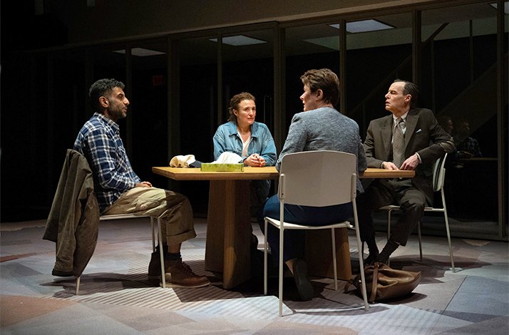 Monica Dolan, Adeel Akhtar, Paul Hilton and Lyndsey Marshal having discussions.