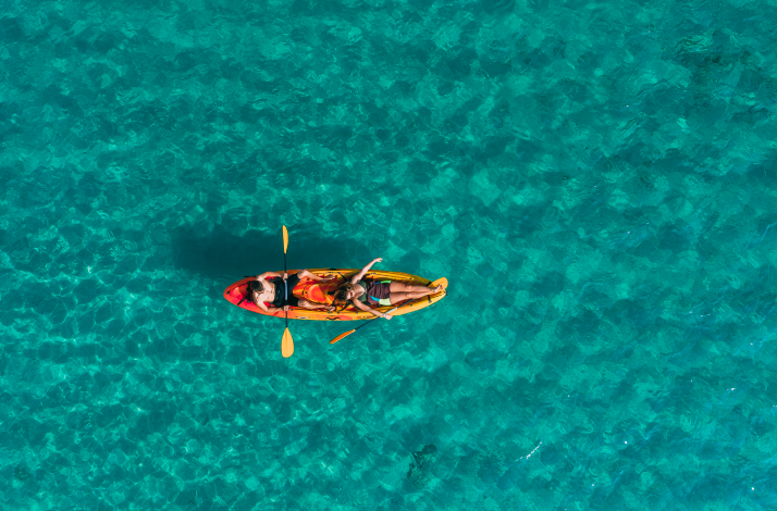Aerial kayak view across Medulin Bay waters.