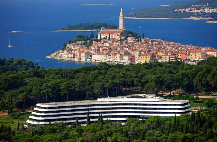 Aerial view of Hotel Lone by Maistra Collection and Croatia's Old Town.