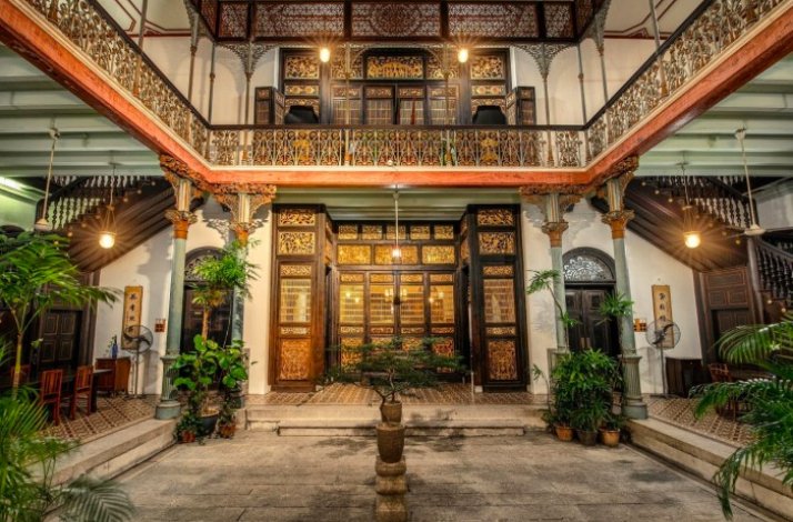 Lobby of the Blue Mansion hotel in George Town, Malaysia.