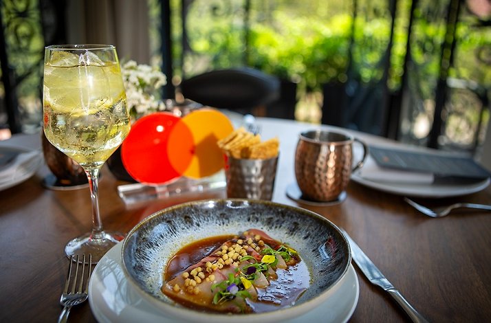 Dish with meat and lens from special menu by Blanco Colima.