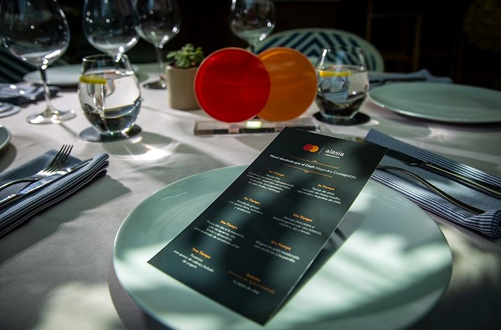 The special menu leaflet for Mastercard Cardholders at the Alesia Mediterraneo Restaurant.