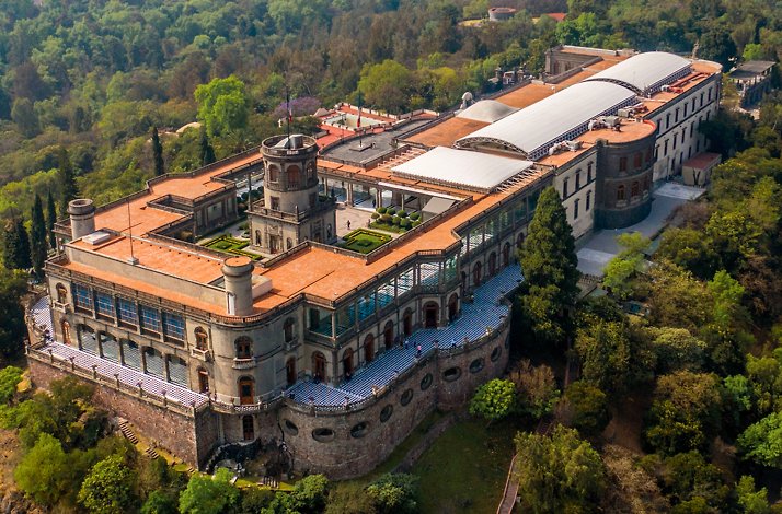 Bird-eye view of the National Museum of History Chapultepec Castle, Mexico City.