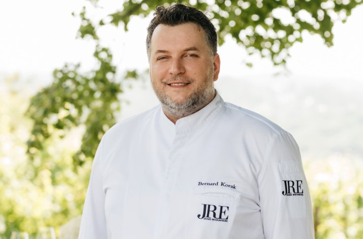 Bernard Korak, a renowned Croatian chef and restaurateur in his chef’s uniform with JRE Croatia logo.