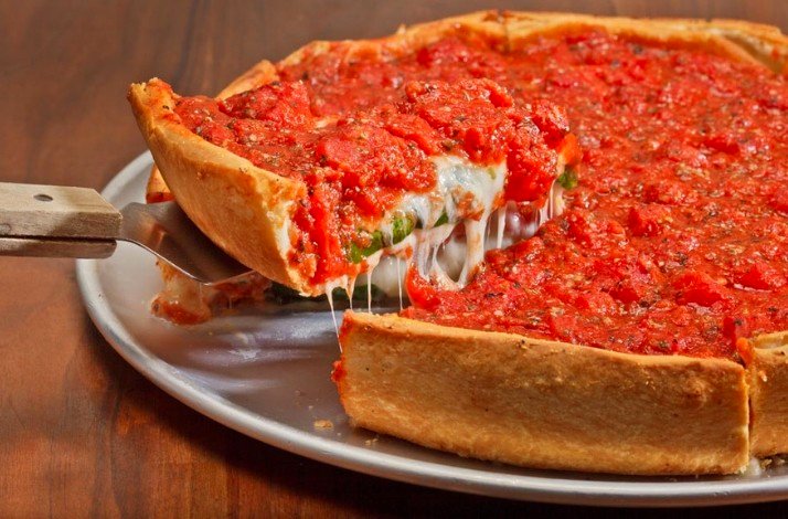A plate serving a Chicago pizza