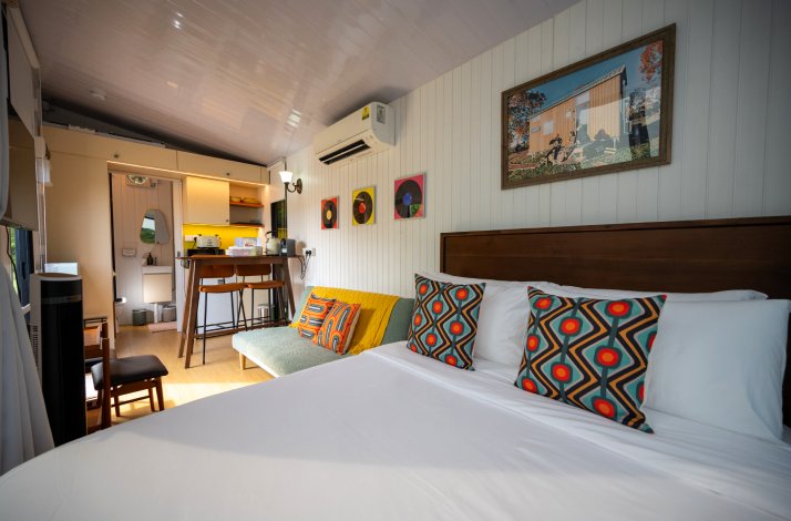 Interior of one of the tiny houses on Lazarus Island.