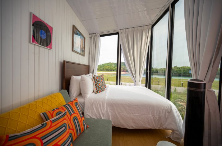 Interior of one of the tiny houses on Lazarus Island.