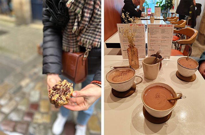 Explore Bordeaux's culinary scene on foot and take home a gourmet box: In Bordeaux, France Dessert and hot chocolate served on a food and culture walking tour of Bordeaux