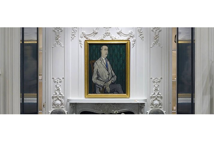 Portrait of Christian Dior by Bernard Buffet, 1956, Oil on canvas, hanging above the fireplace in the Dior Maison in Paris.