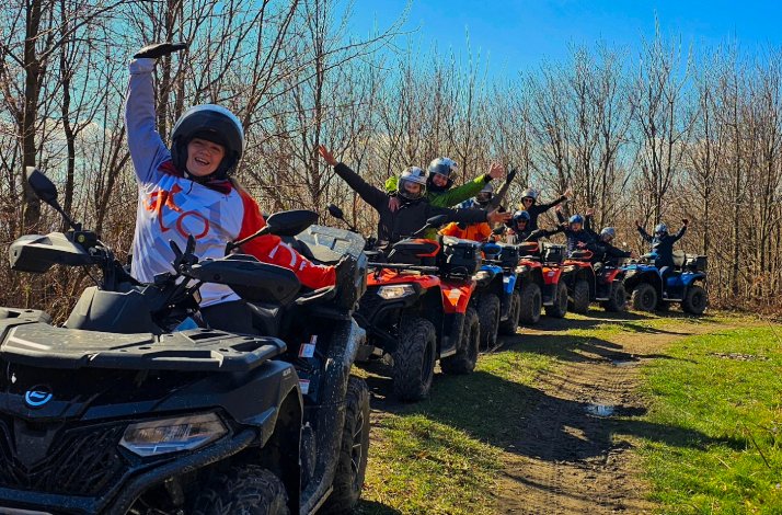A group of travelers enjoying the quadricycle ride