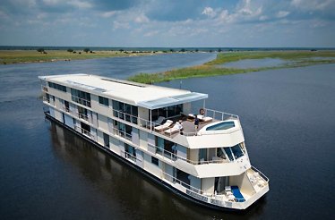 The exterior of Zambezi Queen Houseboat on Chobe River