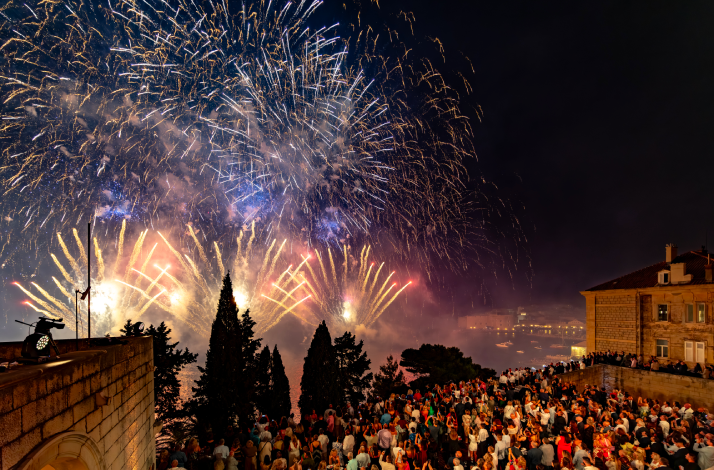 Festival fireworks viewed from a private VIP spot.