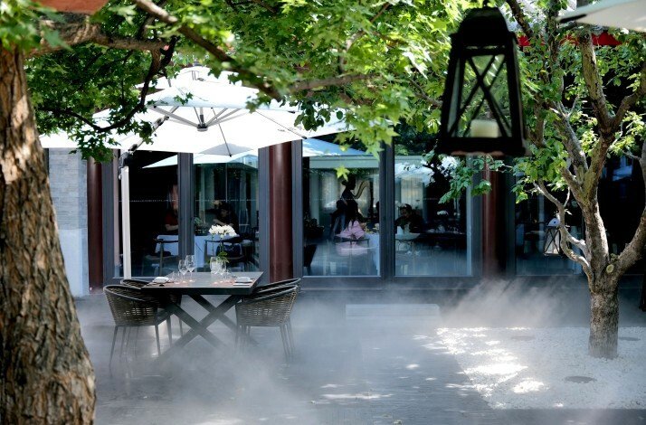 Terrace of the King's Joy restaurant, a vegetarian restaurant in Beijing, China.