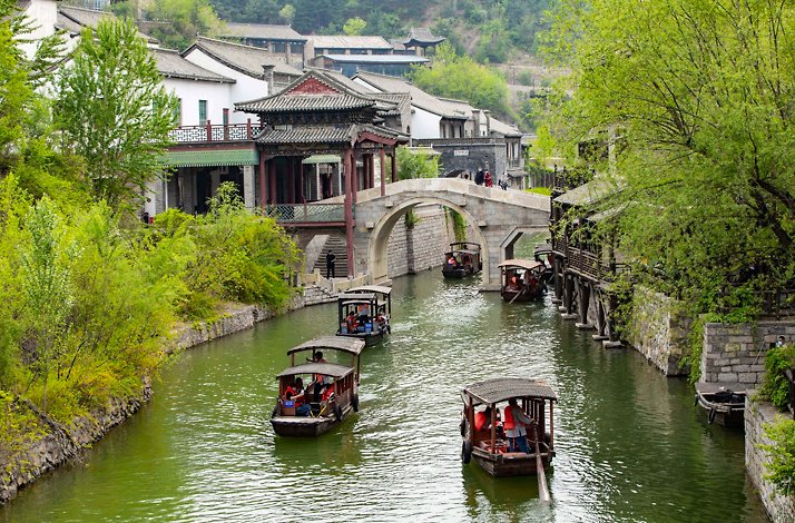 Scenic waterways of Gubei Water Town in Beijing