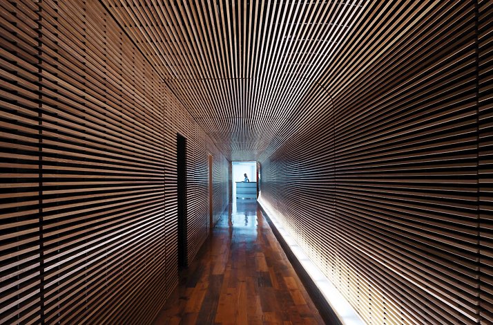 Corridor leading to the spa center in The Standard Hotel